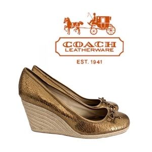 Coach Metallic Gold Leather Wedge Espadrilles